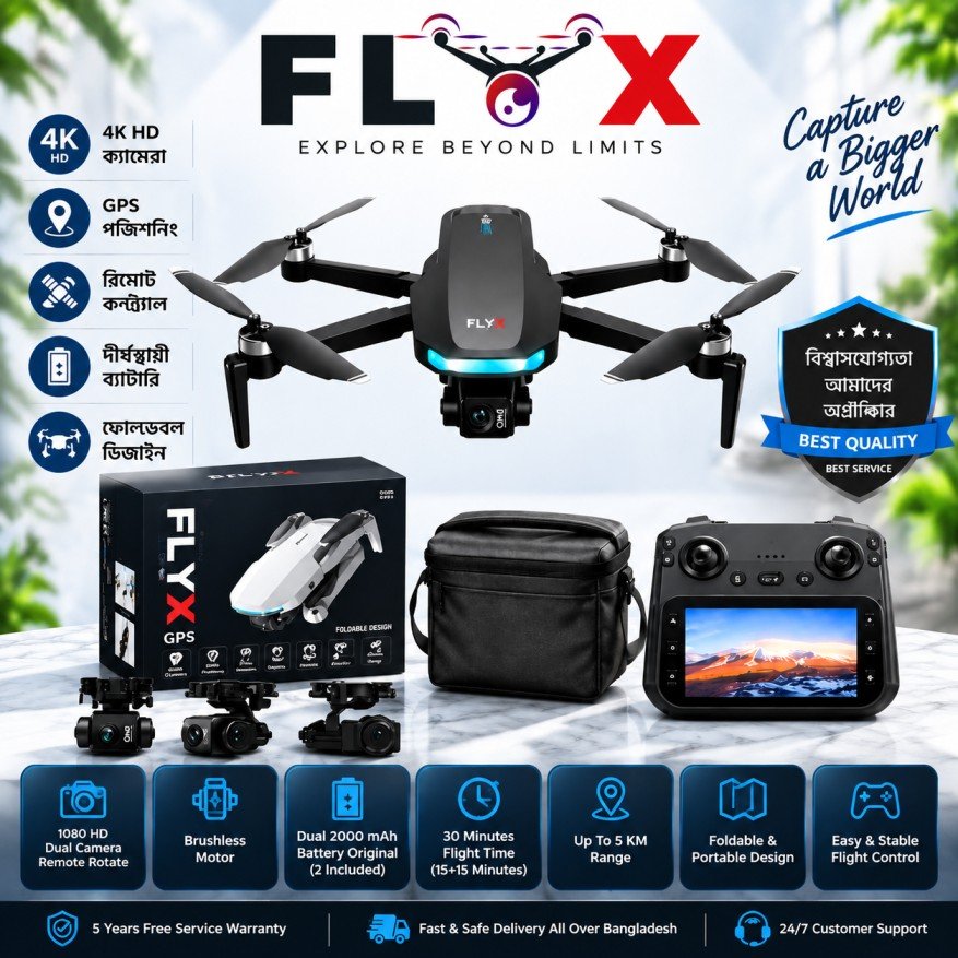 FlyX SX-1 GPS RC Drone Price in Bangladesh | 1080 HD Dual Camera Drone