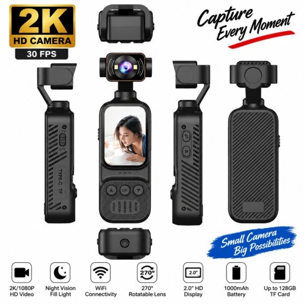 DV07 Winnes 2K Action Camera for Vlogging | 2 Inch Touch Screen WiFi Camera